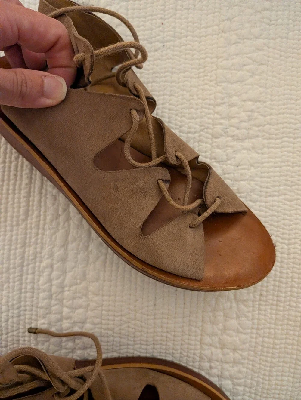 Lucky Brand Taupe Lace-Up Platform Sandals 8.5